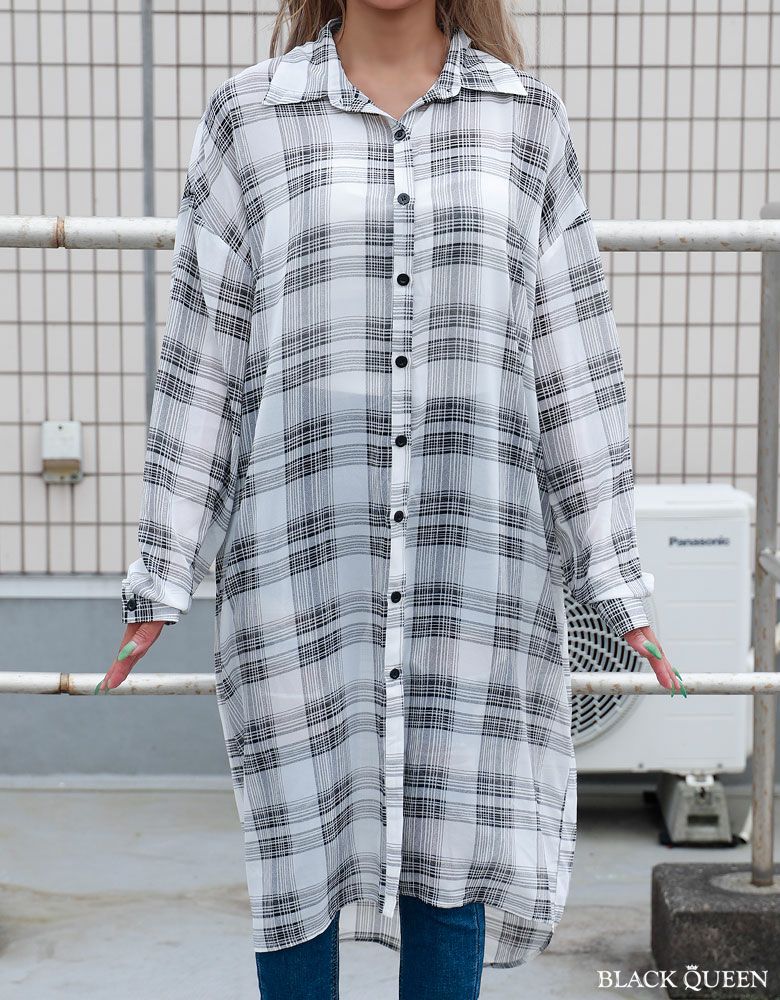 メール便対応】シアーロングチェックシャツ【藤木そら着用】mavily 