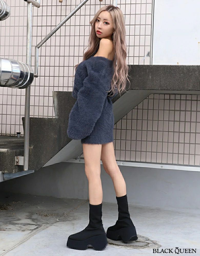 ベルト付きシャギーニットワンピース | レディースギャルファッション