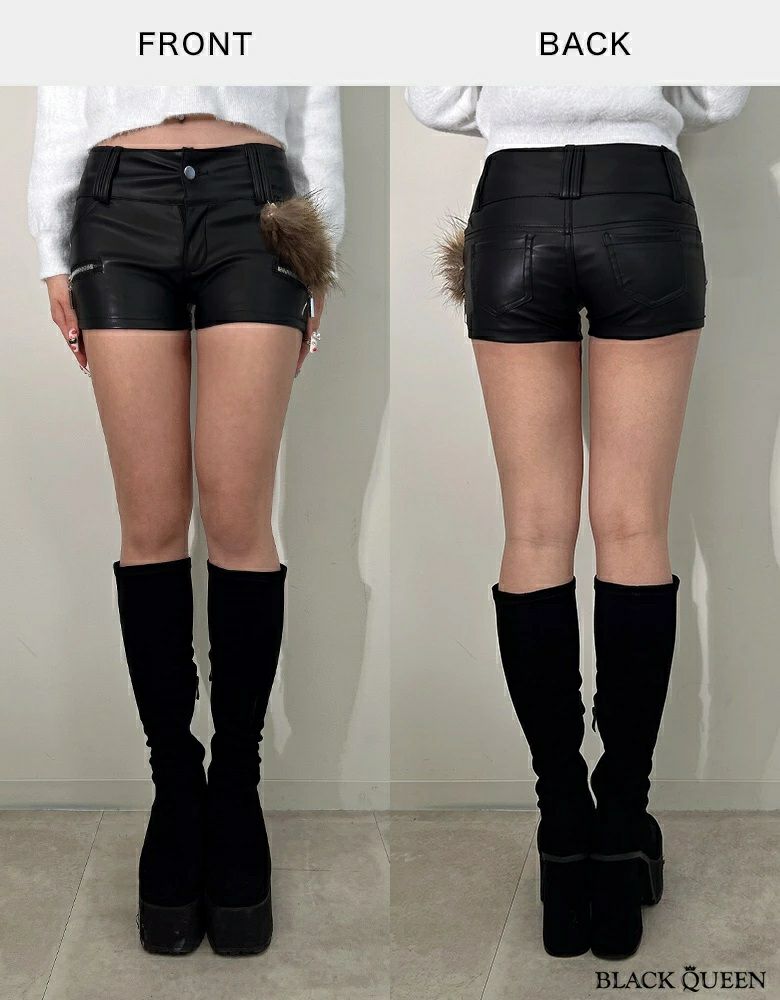 【R13】レザーマイクロショート LEATHER MICRO SHORT - BLACK - R13