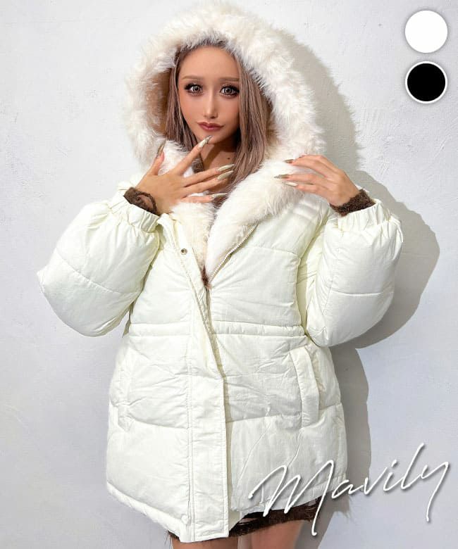 ファーフード付きボリュームダウン | レディースギャルファッション