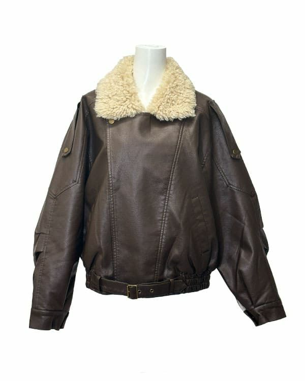 ボア襟付きレザージャケット | レディースギャルファッション通販