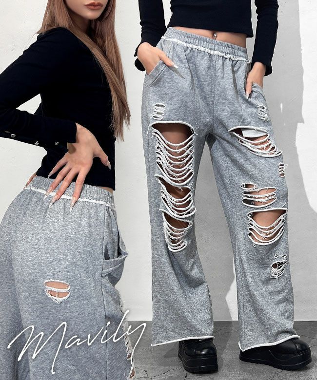 ダメージスウェットパンツ | レディースギャルファッション通販